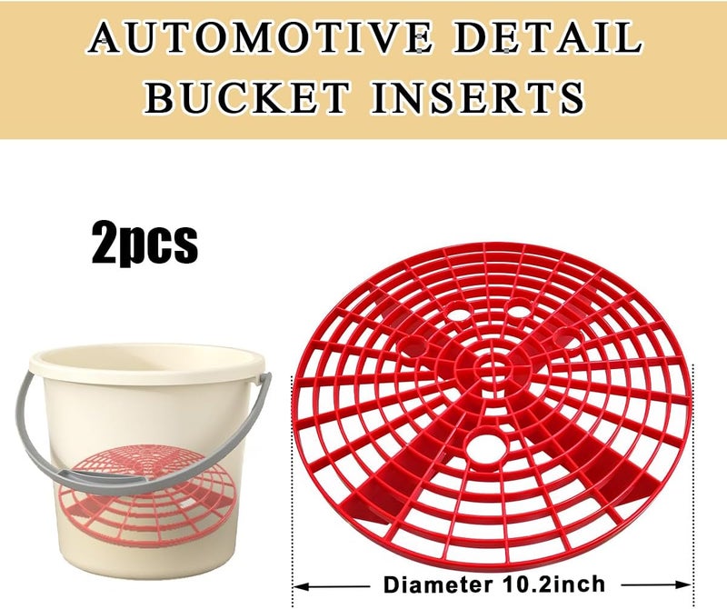 MUQIDA 2 PCS Car Wash Bucket Insert, Plastic Wash Bucket Insert Removes Dirt Debris for Car Detailing Cleaning, Auto Detail Grit Trap Fits 12 Inch Diameter or 3-5 Gallon Bucket (Red) - Image 2